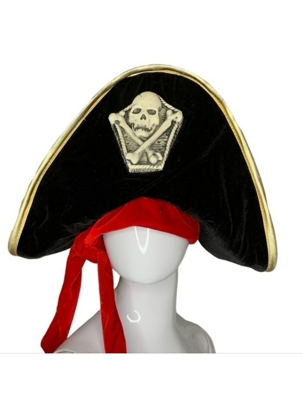 Elope Large Black velvet Pirate costume hat with Skull and Crossbones Halloween